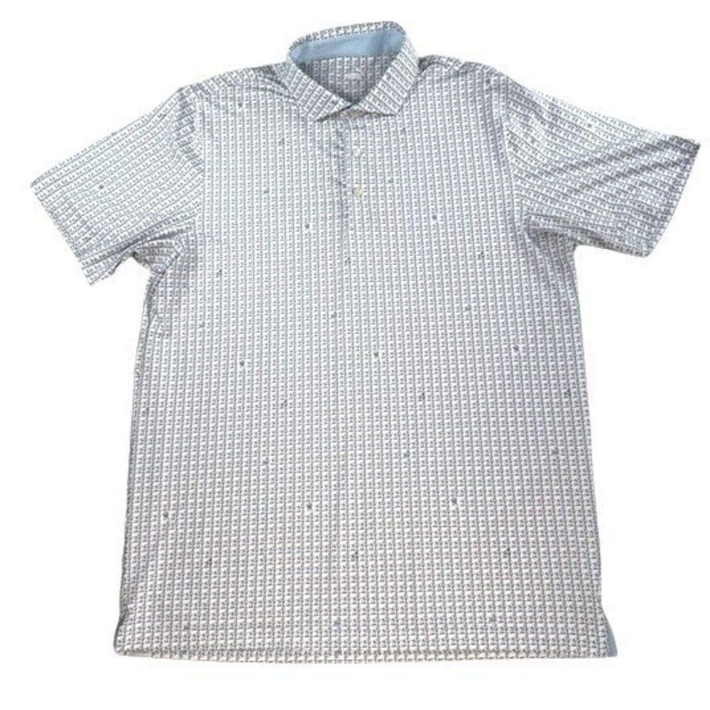 Puma Golf Stretch Performance Golf Polo White Blue Rabid Dog Print Men's XL